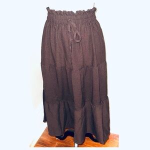 NEW, NWOT Brown Multi-Tiered Elastic Waist Midi Skirt, Sz 2XL (fits 14/16)